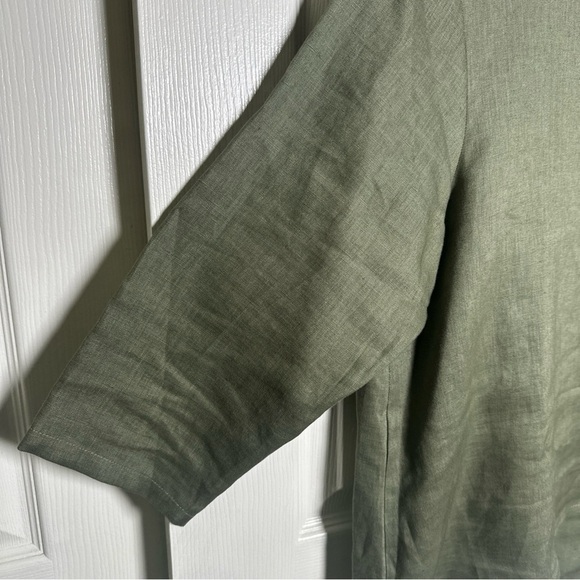 Amazhiyu Womens XL 100% Linen Forest Green Top Kimono 3/4 Sleeve Coastal Chic - Picture 7 of 13